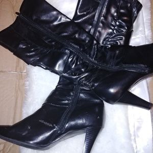Black faux leather boots